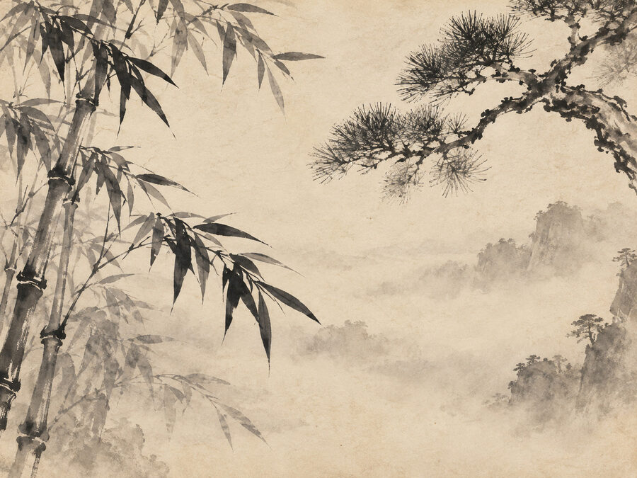 《竹松圖》——竹與松的水墨作品